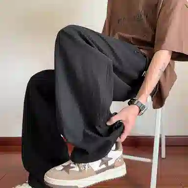 顶峰保罗 冰丝薄款纯色直筒阔腿长裤凉感透气速干宽松小众百搭运动潮牌慵懒风舒适休闲裤 男女同款