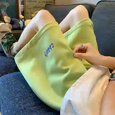 顶峰保罗 纯色简约百搭字母印花直筒五分裤美式复古潮牌宽松小众高街痞帅舒适休闲短裤 男女同款