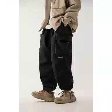 顶峰保罗 美式潮牌凉感舒适工装直筒长裤子薄款宽松小众百搭抽绳束脚设计感高街阔腿休闲裤 男女同款