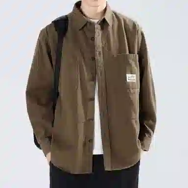 顶峰保罗 美式复古工装长袖衬衫无性别主义宽松百搭翻领开衫单排扣纯棉上衣休闲时尚潮牌夹克 男女同款