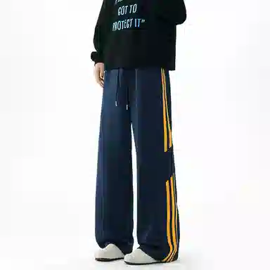 顶峰保罗 美式高街侧边条纹百搭直筒长裤复古潮流宽松舒适小众百搭痞帅设计感大码阔腿休闲裤 男女同款