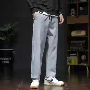 顶峰保罗 冰丝宽松薄潮牌时尚简约百搭直筒舒适抽绳无性别主义休闲裤 男女同款