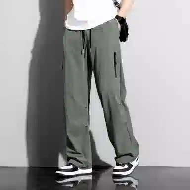 顶峰保罗 冰丝速干工装直筒长裤宽松运动小众百搭设计感潮牌薄款透气舒适阔腿休闲裤 男女同款