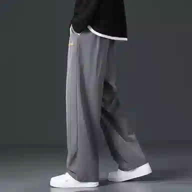 顶峰保罗 直筒阔腿运动宽松垂感潮牌垂感无性别主义显高百搭冰丝弹力抽绳显高大码基础款休闲裤 男女同款