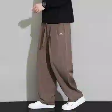 顶峰保罗 冰丝凉感速干宽松阔腿长裤无性别主义潮牌纯色大码薄款透气学生百搭运动直筒休闲裤 男女同款