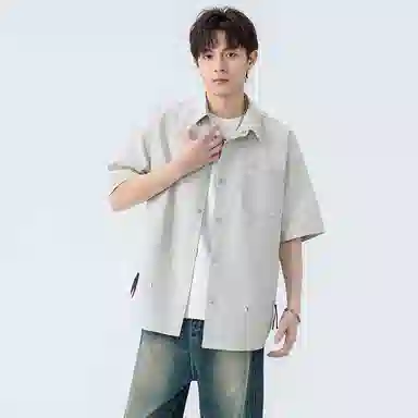 顶峰保罗 薄款翻领宽松休闲百搭通勤潮流简约短袖衬衫 男女同款