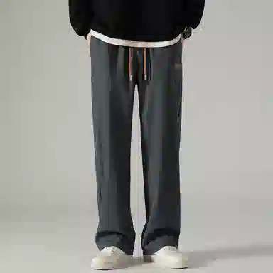 顶峰保罗 冰丝直筒阔腿无性别主义纯色基础款拖地运动卫裤弹力抽绳显高百搭宽松大码潮牌时尚高街垂感休闲裤 男女同款