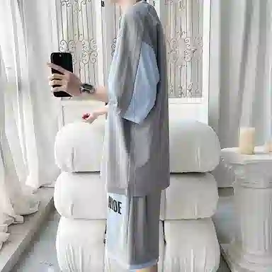 顶峰保罗 冰丝圆领字母印花百搭宽松潮牌学院风无性别主义休闲运动套装 男女同款