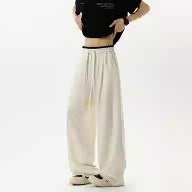 顶峰保罗 冰丝垂感透气凉感直筒长裤无性别主义复古潮牌宽松运动纯色百搭高级感阔腿休闲裤 男女同款