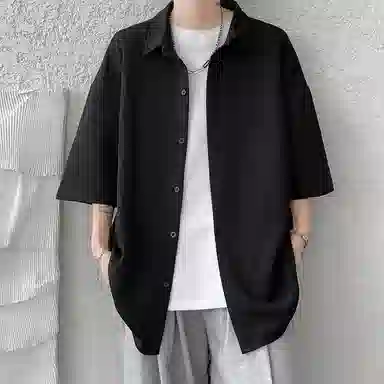 顶峰保罗 无性别主义痞帅潮牌薄款凉感亲肤透气宽松半袖休闲衬衣时尚百搭外套高级感短袖衬衫 男女同款