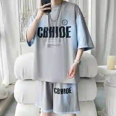 顶峰保罗 冰丝圆领字母印花百搭宽松潮牌学院风无性别主义休闲运动套装 男女同款