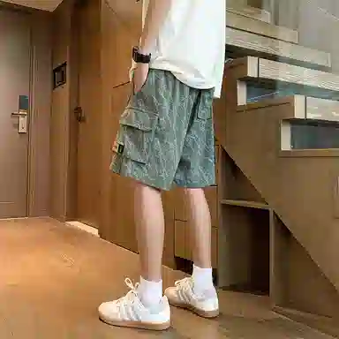 顶峰保罗 冰丝透气痞帅工装五分裤美式凉感舒适宽松百搭潮牌大码口袋直筒阔腿休闲短裤 男女同款