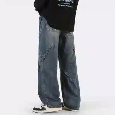 尘映 美式复古高街风多元素设计感牛宽松百搭长裤牛仔裤 男女同款