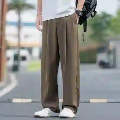顶峰保罗 无性别主义冰丝凉感亲肤透气宽松直筒西裤美式潮流垂感长裤时尚百搭阔腿高级感休闲裤 男女同款