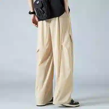 顶峰保罗 褶皱冰丝裤子百搭潮流薄款凉感亲肤透气时尚无性别主义潮牌阔腿裤垂坠感弯刀休闲裤 男女同款