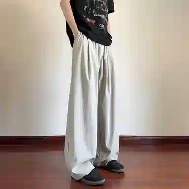 顶峰保罗 冰丝薄款纯色直筒阔腿长裤凉感透气速干宽松小众百搭运动潮牌慵懒风舒适休闲裤 男女同款