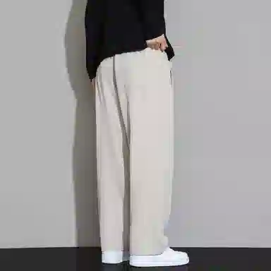 顶峰保罗 冰丝凉感速干宽松阔腿长裤无性别主义潮牌纯色大码薄款透气学生百搭运动直筒休闲裤 男女同款