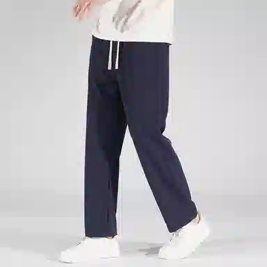 顶峰保罗 美式高街舒适纯色冰丝垂感宽松大码百搭潮牌直筒阔腿显高显瘦休闲裤 男女同款