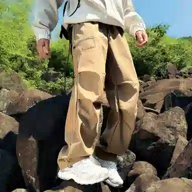 顶峰保罗 美式高街防风防水软壳机能风直筒裤无性别主义户外登山骑行山系伞兵工装褶皱运动阔腿长裤显高显瘦宽松百搭垂感休闲裤 男女同款