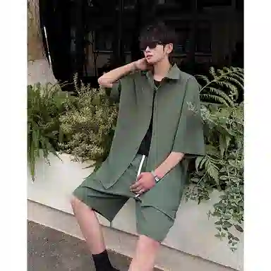 顶峰保罗 冰丝纯色简约凉感舒适短袖短裤搭配一套日系潮牌宽松小众百搭高级感休闲运动套装 男女同款