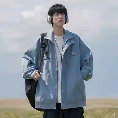 顶峰保罗 美式复古直筒工装无性别主义潮牌痞帅翻领上衣外套休闲百搭简约时尚纯色宽松长袖夹克 男女同款