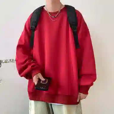 顶峰保罗  美式复古纯色高级设计感休闲大码运动上衣无性别主义直筒宽松百搭简约潮牌圆领卫衣 男女同款