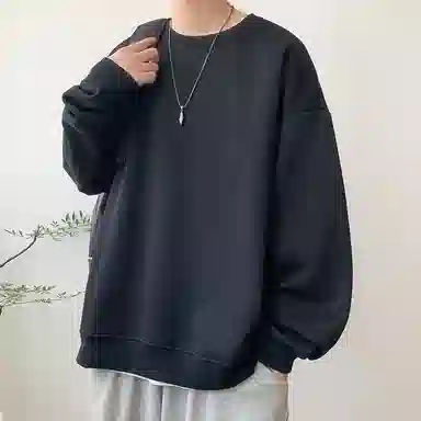 顶峰保罗  美式复古纯色高级设计感休闲大码运动上衣无性别主义直筒宽松百搭简约潮牌圆领卫衣 男女同款