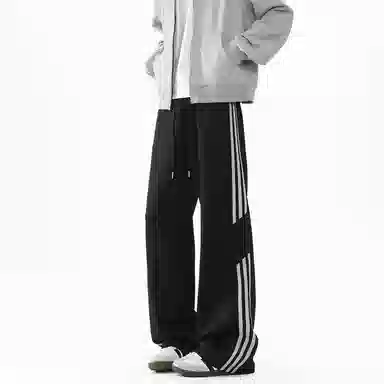 顶峰保罗 美式高街侧边条纹百搭直筒长裤复古潮流宽松舒适小众百搭痞帅设计感大码阔腿休闲裤 男女同款