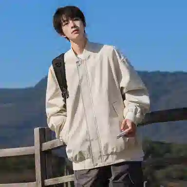 顶峰保罗 美式飞行纯色棒球领无性别主义直筒上衣外套宽松大码休闲百搭潮牌简约时尚痞帅长袖夹克 男女同款