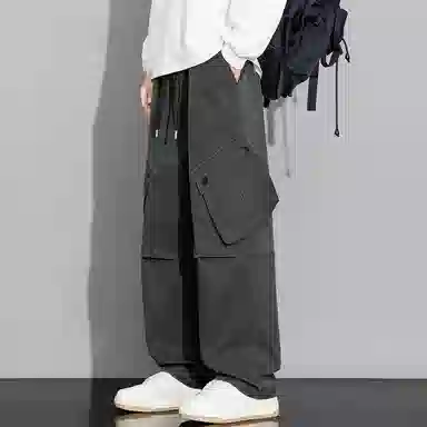 顶峰保罗 山系机能户外登山骑行攀岩褶皱工装伞兵裤无性别主义潮牌宽松直筒阔腿裤高街痞帅百搭弹力抽绳显高显瘦拖地垂感休闲裤 男女同款