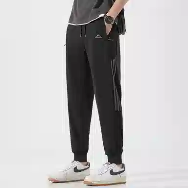 顶峰保罗 冰丝薄款速干弹力束脚九分裤潮牌百搭时尚潮流复古简约运动休闲裤 男女同款