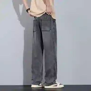 顶峰保罗 莱赛尔凉感透气水洗直筒长裤美式复古高街宽松小众百搭高级感薄款透气阔腿牛仔裤 男女同款