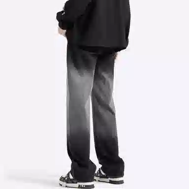 顶峰保罗 美式高街复古渐变宽松直筒休闲长裤无性别主义潮流百搭水洗做旧痞帅牛仔裤 男女同款