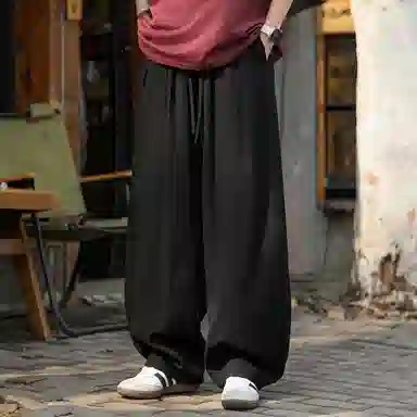 顶峰保罗 无性别主义日系弯刀薄款垂感阔腿长裤加肥加大码灯笼裤宽松直筒裤子亲肤透气时尚百搭休闲裤 男女同款