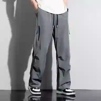 顶峰保罗 冰丝速干工装直筒长裤宽松运动小众百搭设计感潮牌薄款透气舒适阔腿休闲裤 男女同款