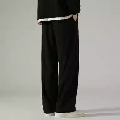 顶峰保罗 冰丝直筒阔腿无性别主义纯色基础款拖地运动卫裤弹力抽绳显高百搭宽松大码潮牌时尚高街垂感休闲裤 男女同款