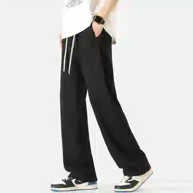 顶峰保罗 纯色冰丝垂感条纹直筒日系潮牌无性别主义宽松高街阔腿舒适百搭时尚运动裤休闲裤 男女同款