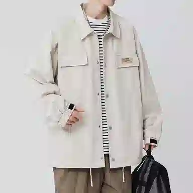 顶峰保罗 美式纯色翻领上衣无性别主义宽松休闲痞帅百搭潮牌衬衫式外套夹克 男女同款