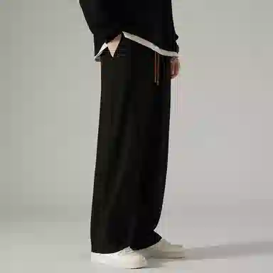 顶峰保罗 冰丝直筒阔腿无性别主义纯色基础款拖地运动卫裤弹力抽绳显高百搭宽松大码潮牌时尚高街垂感休闲裤 男女同款