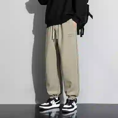 顶峰保罗 美式复古宽松舒适百搭直筒束脚九分裤无性别主义潮牌字母高街设计感运动休闲裤 男女同款