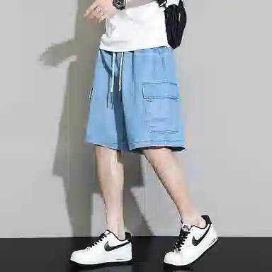 顶峰保罗 无性别主义宽松潮牌百搭直筒工装薄款五分牛仔短裤 男女同款