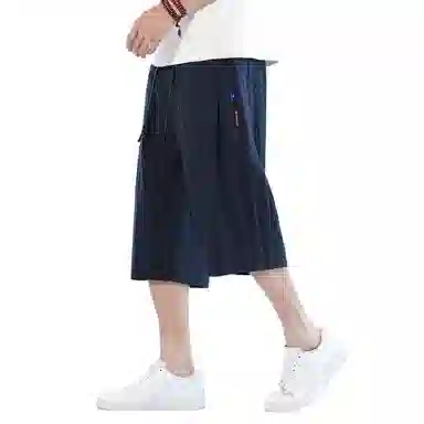 顶峰保罗 新中式莱赛尔潮流痞帅纯色无性别主义宽松大码百搭七分运动健身裤弹力抽绳显高薄款直筒休闲短裤 男女同款