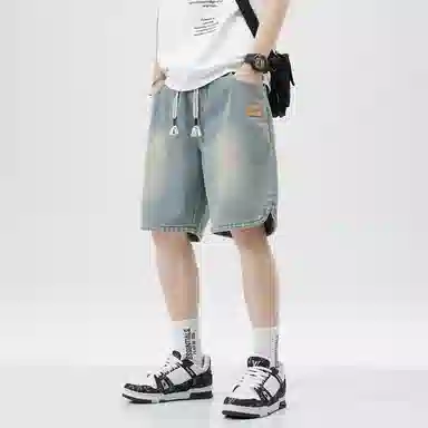 顶峰保罗 星空纹水洗撞色直筒五分裤美式复古薄款潮牌宽松舒适小众百搭休闲阔腿牛仔短裤 男女同款