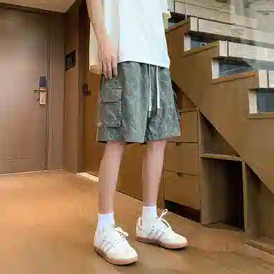 顶峰保罗 冰丝透气痞帅工装五分裤美式凉感舒适宽松百搭潮牌大码口袋直筒阔腿休闲短裤 男女同款