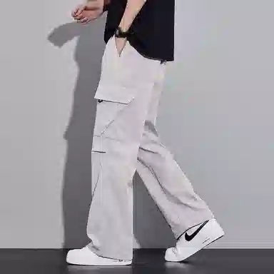 顶峰保罗 美式潮牌冰丝薄款无性别主义户外多口袋工装裤宽松直筒阔腿运动伞兵裤休闲裤 男女同款