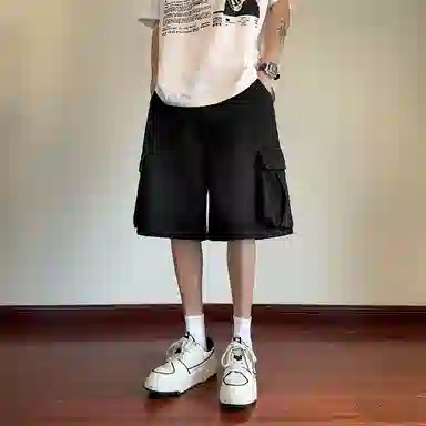 顶峰保罗 水洗做旧大口袋工装直筒五分裤美式潮牌高街宽松小众百搭设计感休闲阔腿牛仔短裤 男女同款