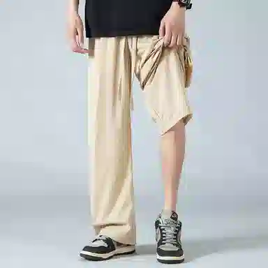 顶峰保罗 褶皱冰丝裤子百搭潮流薄款凉感亲肤透气时尚无性别主义潮牌阔腿裤垂坠感弯刀休闲裤 男女同款