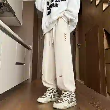 顶峰保罗 美式潮牌字母直筒阔腿高级设计感卫裤无性别主义潮流百搭宽松大码运动束脚休闲裤 男女同款