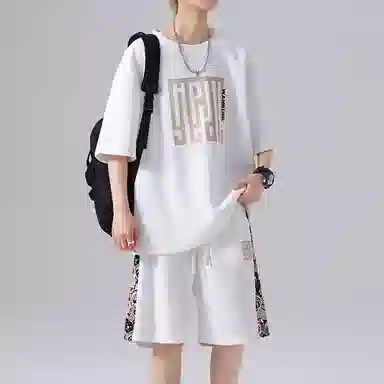 顶峰保罗 新中式印花短袖上衣宽松潮流时尚短裤休闲运动套装 男女同款