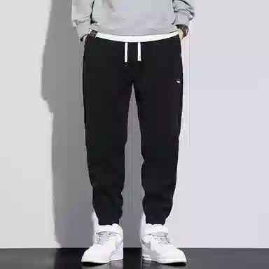 顶峰保罗 美式重磅加绒加厚潮牌弹力抽绳显高显瘦束脚哈伦卫裤无性别主义宽松大码运动长裤简约百搭高街休闲裤 男女同款